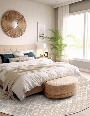Beige 10' x 10' Moroccan Trellis Round Rug
