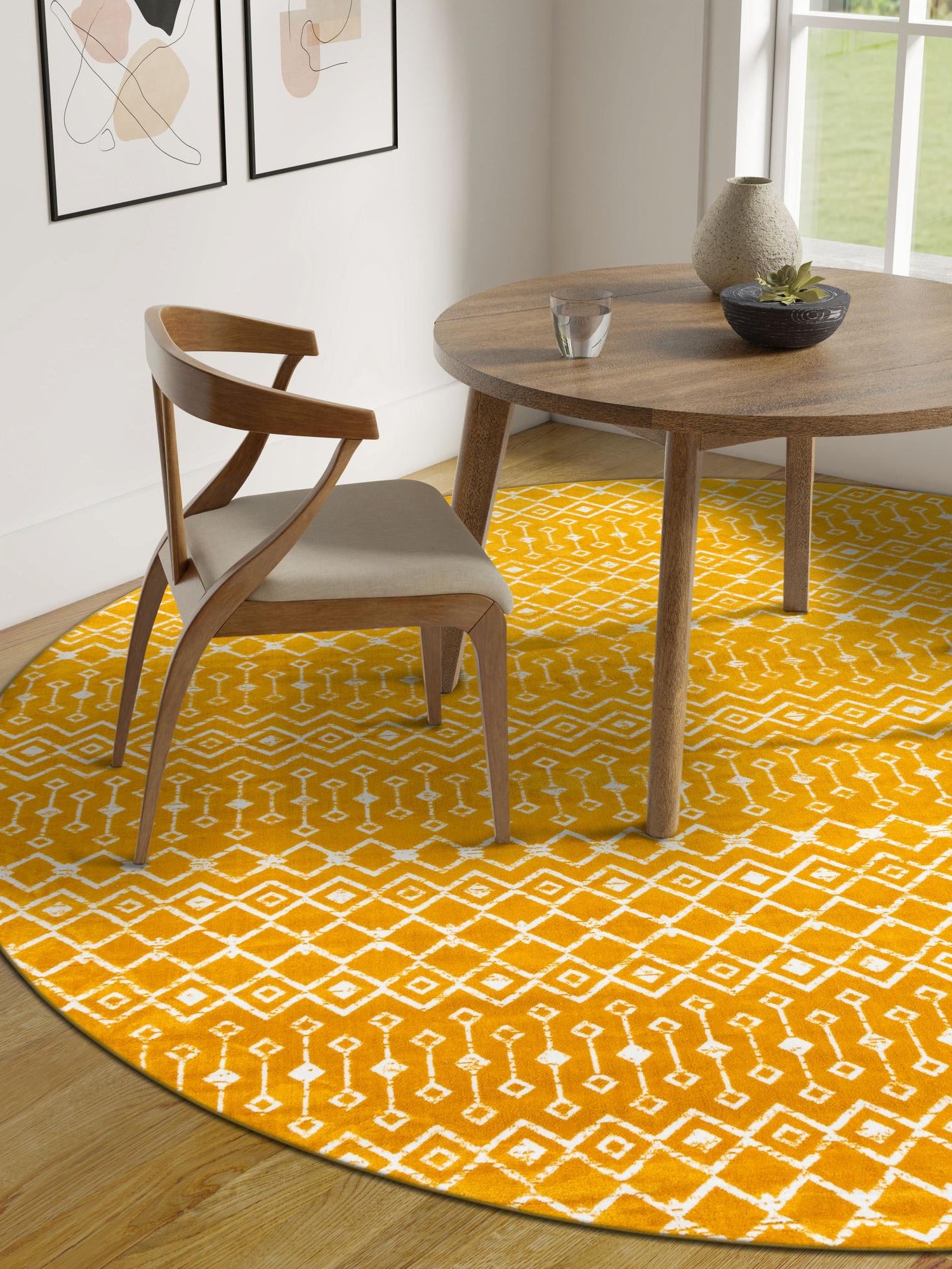 Yellow 12' x 12' Moroccan Trellis Round Area Rug 100% Polypropylene Easy Clean Geometric Traditional Carpet for Interior Design Home Decor for Sale at Rug Engine