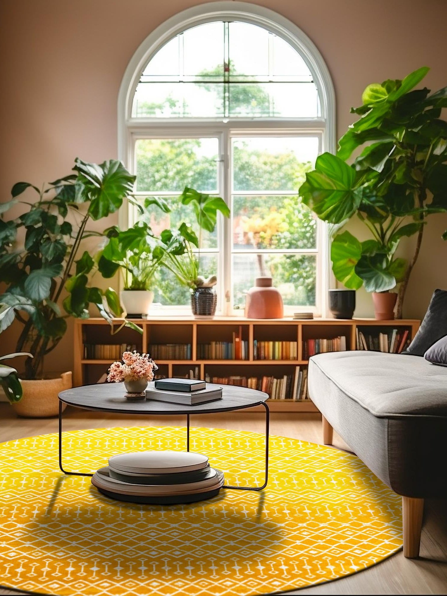 Yellow 12' x 12' Moroccan Trellis Round Area Rug 100% Polypropylene Easy Clean Geometric Traditional Carpet for Interior Design Home Decor for Sale at Rug Engine