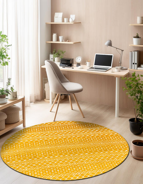 Yellow 10' x 10' Moroccan Trellis Round Area Rug 100% Polypropylene Easy Clean Geometric Traditional Carpet for Interior Design Home Decor for Sale at Rug Engine