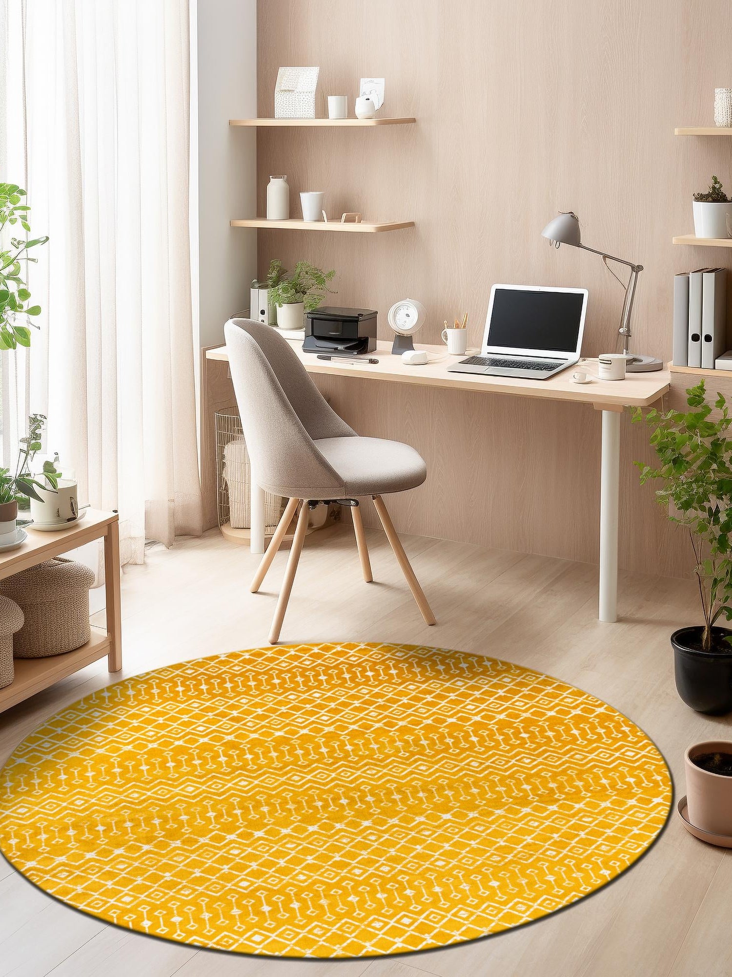 Yellow 12' x 12' Moroccan Trellis Round Area Rug 100% Polypropylene Easy Clean Geometric Traditional Carpet for Interior Design Home Decor for Sale at Rug Engine