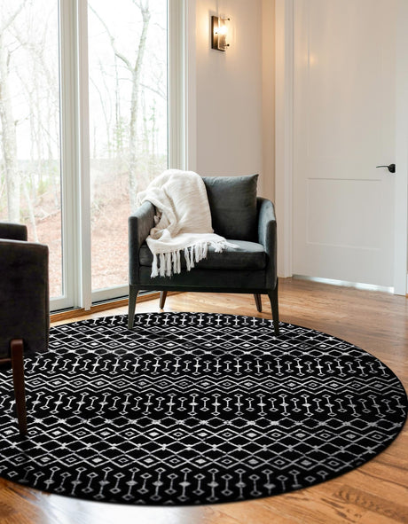Black 10' x 10' Moroccan Trellis Round Area Rug 100% Polypropylene Easy Clean Geometric Traditional Carpet for Interior Design Home Decor for Sale at Rug Engine