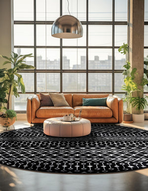 Black 10' x 10' Moroccan Trellis Round Rug