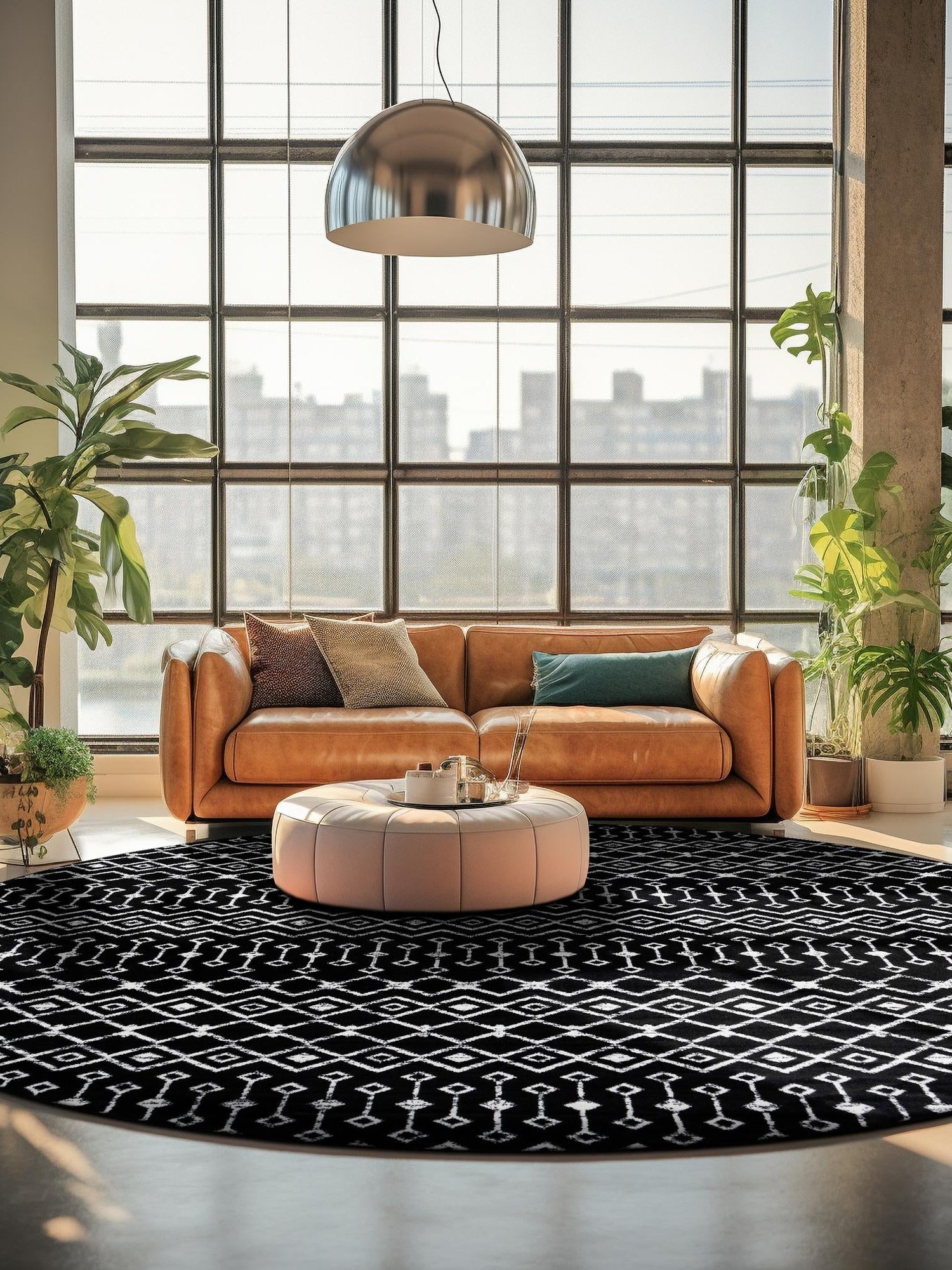 Black 12' x 12' Moroccan Trellis Round Area Rug 100% Polypropylene Easy Clean Geometric Traditional Carpet for Interior Design Home Decor for Sale at Rug Engine