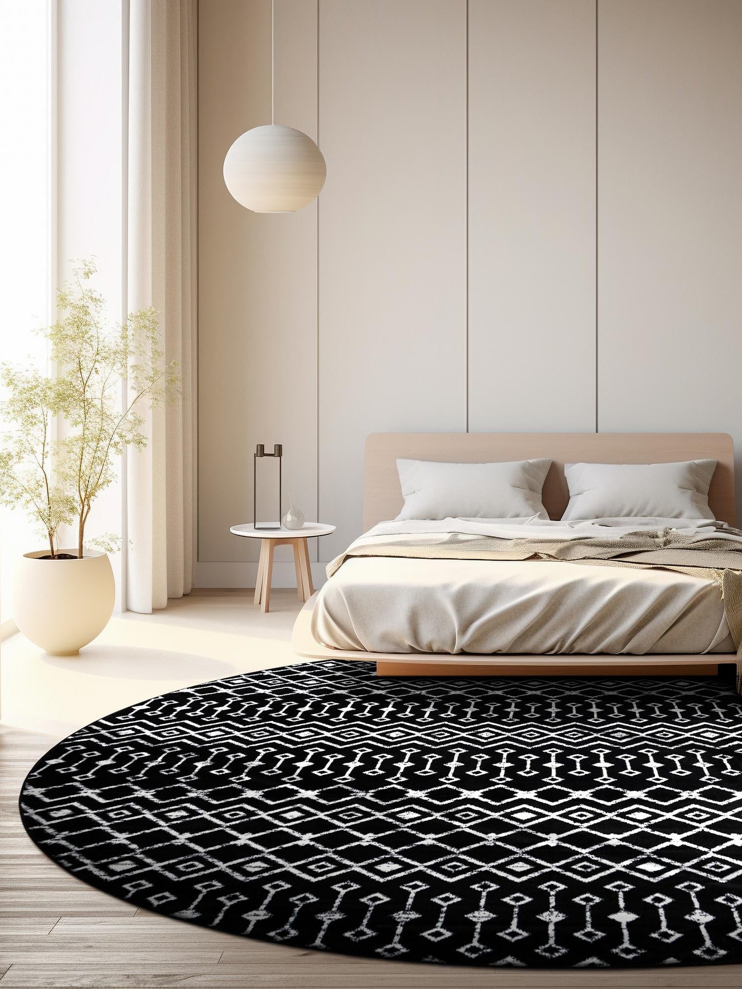 Black 12' x 12' Moroccan Trellis Round Area Rug 100% Polypropylene Easy Clean Geometric Traditional Carpet for Interior Design Home Decor for Sale at Rug Engine