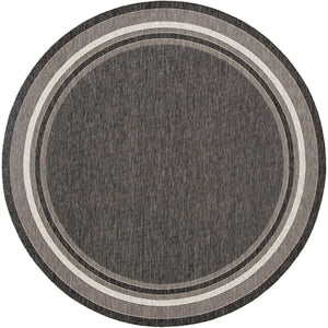 Black 10' x 10' Outdoor Border Round Area Rug Weather Resistant for Patio, Deck, Terrace, Balcony, Porch 100% Polypropylene Classic Bordered Carpet for Sale at Rug Engine