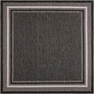 Black 10' x 10' Outdoor Border Square Area Rug Weather Resistant for Patio, Deck, Terrace, Balcony, Porch