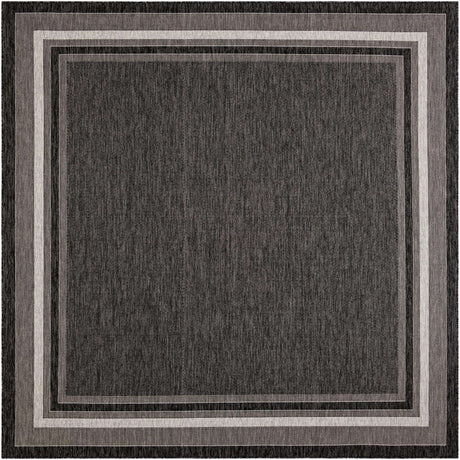 Black 10' x 10' Outdoor Border Square Area Rug Weather Resistant for Patio, Deck, Terrace, Balcony, Porch