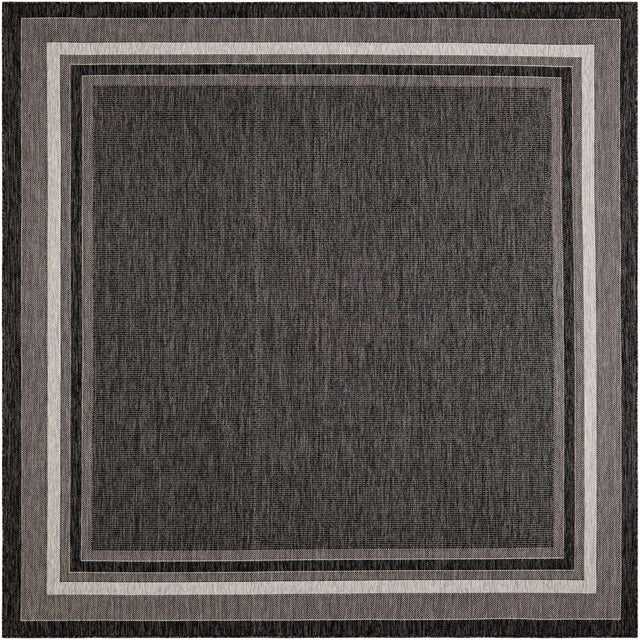 Black 10' x 10' Outdoor Border Square Area Rug Weather Resistant for Patio, Deck, Terrace, Balcony, Porch