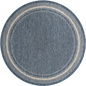 Blue 10' x 10' Outdoor Border Round Area Rug Weather Resistant for Patio, Deck, Terrace, Balcony, Porch 100% Polypropylene Classic Bordered Carpet for Sale at Rug Engine