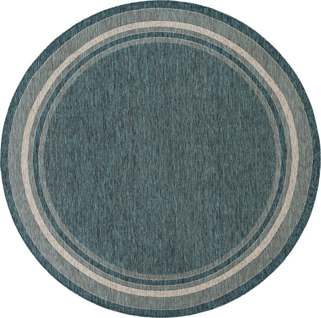 Teal 10' x 10' Outdoor Border Round Area Rug Weather Resistant for Patio, Deck, Terrace, Balcony, Porch 100% Polypropylene Classic Bordered Carpet for Sale at Rug Engine