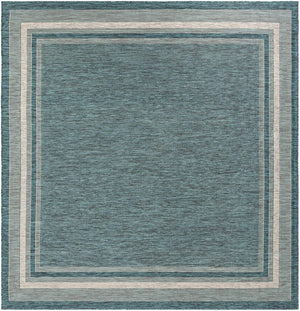 Teal 10' x 10' Outdoor Border Square Area Rug Weather Resistant for Patio, Deck, Terrace, Balcony, Porch 100% Polypropylene Classic Bordered Carpet for Sale at Rug Engine
