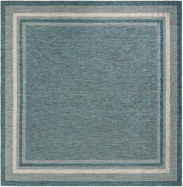 Teal 12' x 12' Outdoor Border Square Area Rug Weather Resistant for Patio, Deck, Terrace, Balcony, Porch 100% Polypropylene Classic Bordered Carpet for Sale at Rug Engine