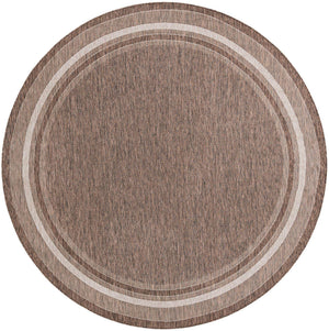 Brown 10' x 10' Outdoor Border Round Area Rug Weather Resistant for Patio, Deck, Terrace, Balcony, Porch 100% Polypropylene Classic Bordered Carpet for Sale at Rug Engine