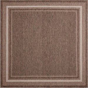 Brown 10' x 10' Outdoor Border Square Rug