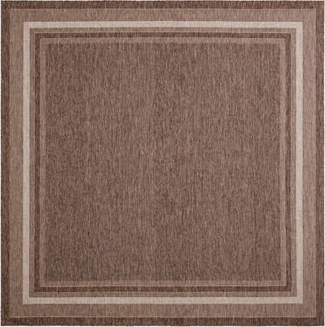 Brown 10' x 10' Outdoor Border Square Rug
