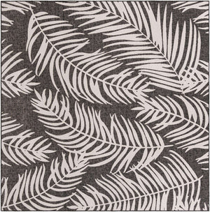 Charcoal 10' x 10' Outdoor Botanical Square Area Rug Weather Resistant for Patio, Deck, Terrace, Balcony, Porch Polypropylene Garden Floral Tropical Carpet for Sale at Rug Engine
