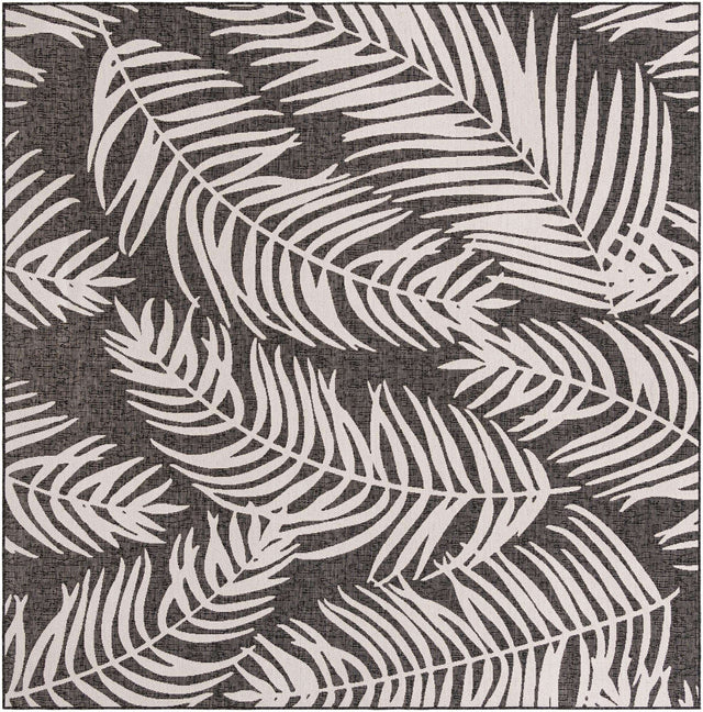 Charcoal 10' x 10' Outdoor Botanical Square Area Rug Weather Resistant for Patio, Deck, Terrace, Balcony, Porch Polypropylene Garden Floral Tropical Carpet for Sale at Rug Engine