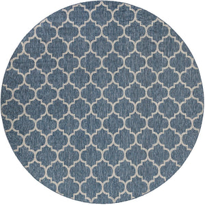 Navy Blue 12' x 12' Outdoor Trellis Round Area Rug Weather Resistant for Patio, Deck, Terrace, Balcony, Porch Geometric Design Water Safe Outside Carpet for Sale at Rug Engine
