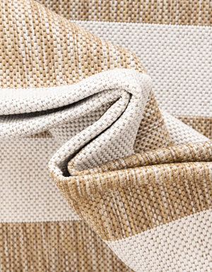 Taupe 10' x 10' Outdoor Striped Square Rug