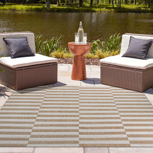 Taupe 6' 1 x 6' 1 Outdoor Striped Square Area Rug Weather Resistant for Patio, Deck, Terrace, Balcony, Porch Geometric Pattern Waterproof Carpet for Sale at Rug Engine