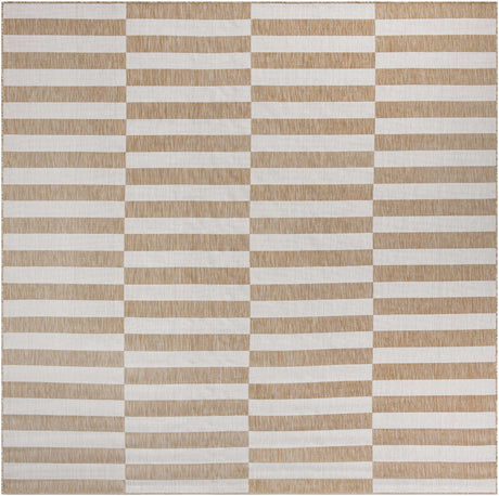 Taupe 10' x 10' Outdoor Striped Square Rug