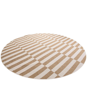 Taupe 12' x 12' Outdoor Striped Round Area Rug Weather Resistant for Patio, Deck, Terrace, Balcony, Porch Geometric Pattern Waterproof Carpet for Sale at Rug Engine