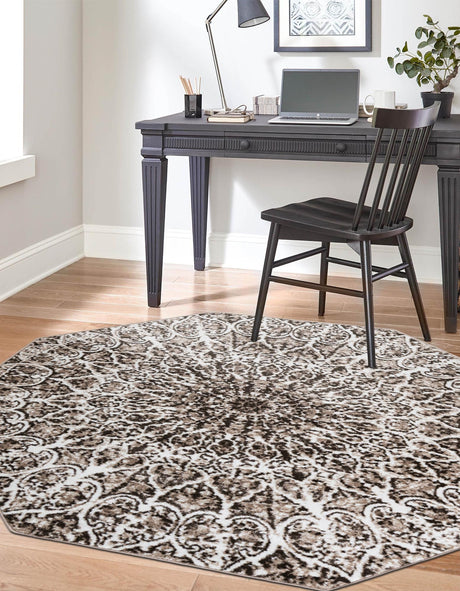 Brown 6' 1 x 6' 1 Sofia Octagon Area Rug Durable Easy Clean Stain Resistant Unique Carpet for Affordable Interior Home Design for Sale at Rug Engine