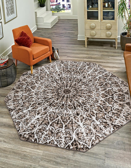 Brown 6' 1 x 6' 1 Sofia Octagon Area Rug Durable Easy Clean Stain Resistant Unique Carpet for Affordable Interior Home Design for Sale at Rug Engine