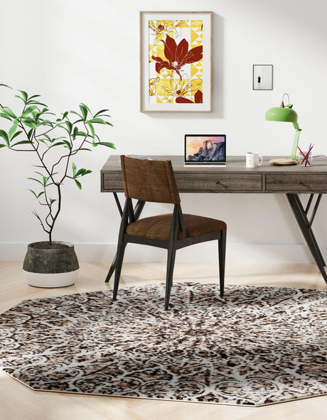 Brown 6' 1 x 6' 1 Sofia Octagon Area Rug Durable Easy Clean Stain Resistant Unique Carpet for Affordable Interior Home Design for Sale at Rug Engine