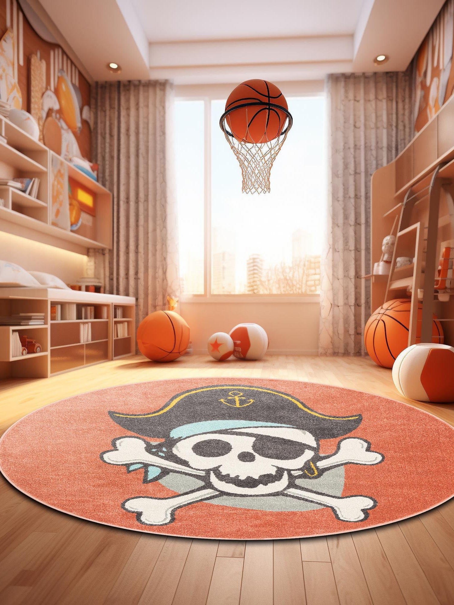 Red 5' 3 x 5' 3 Whimsy Kids Round Area Rug for Baby Nursery, Toddler Playroom,  Bedrooms Playful Fun Design Easy Clean Carpet for Sale at Rug Engine