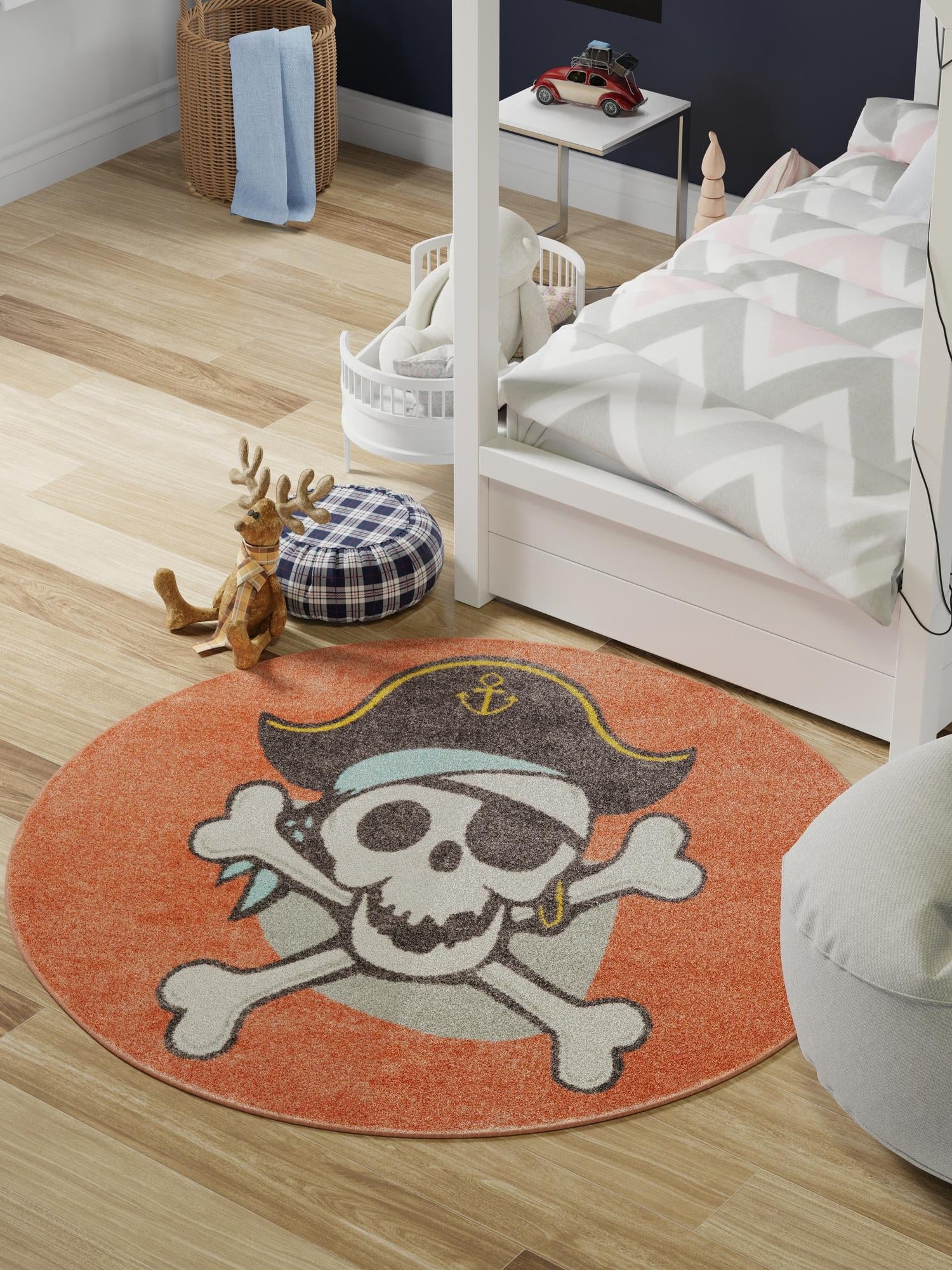 Red 5' 3 x 5' 3 Whimsy Kids Round Area Rug for Baby Nursery, Toddler Playroom,  Bedrooms Playful Fun Design Easy Clean Carpet for Sale at Rug Engine