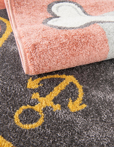 Red 5' 3 x 5' 3 Whimsy Kids Round Area Rug for Baby Nursery, Toddler Playroom,  Bedrooms Playful Fun Design Easy Clean Carpet for Sale at Rug Engine