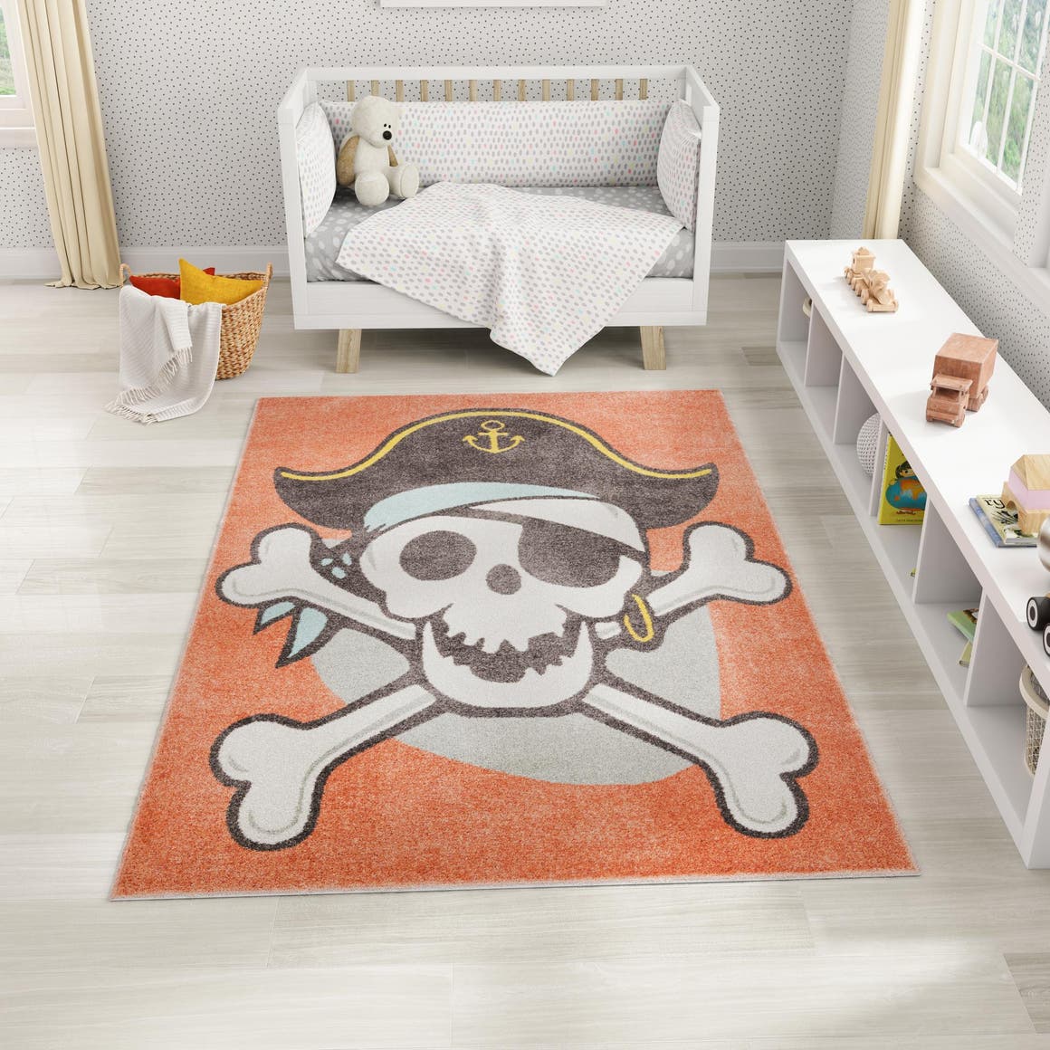 Red 3' 11 x 5' 11 Whimsy Kids Rectangle Area Rug for Baby Nursery, Toddler Playroom,  Bedrooms Playful Fun Design Easy Clean Carpet for Sale at Rug Engine