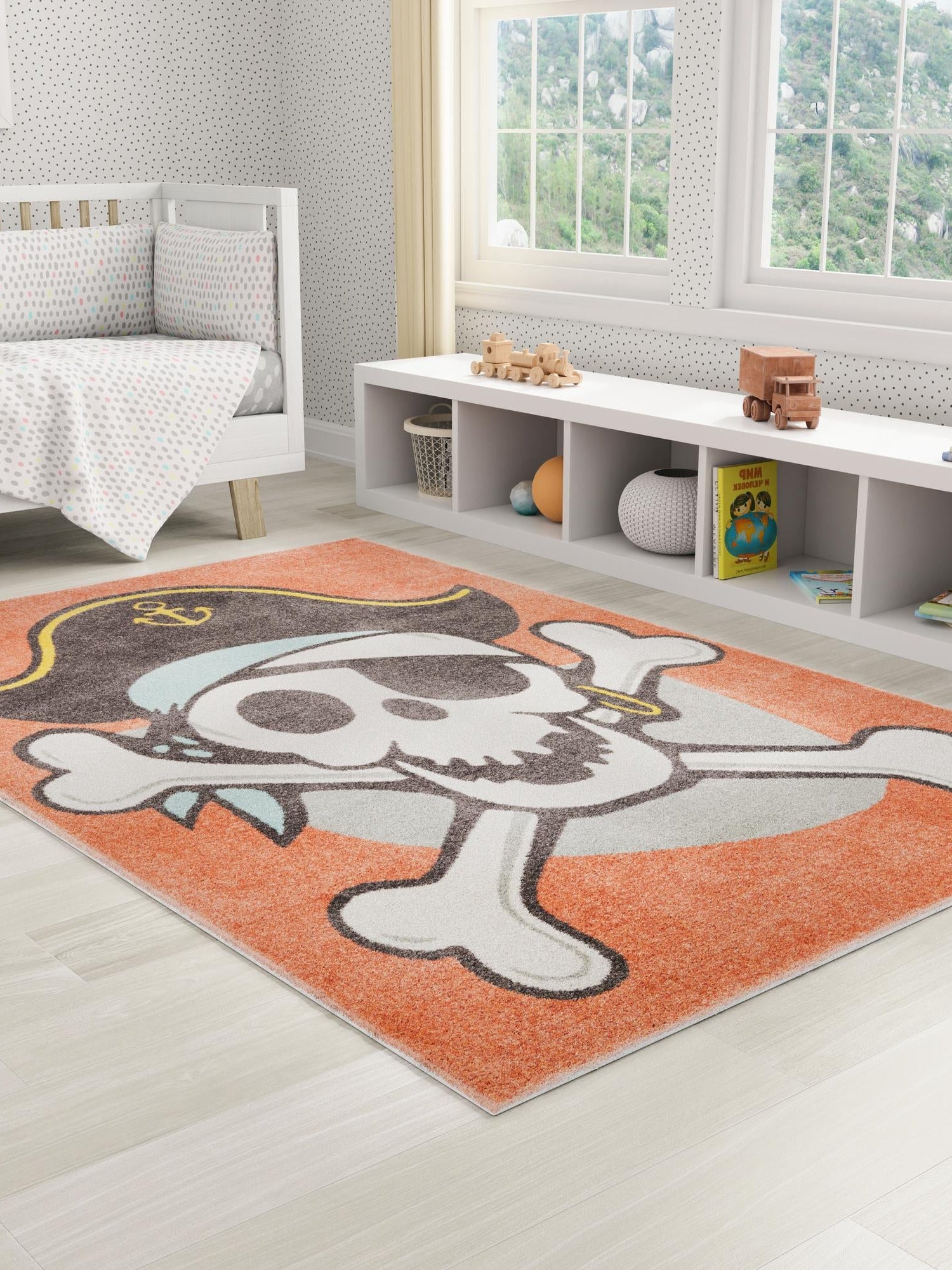 Red 3' 11 x 5' 11 Whimsy Kids Rectangle Area Rug for Baby Nursery, Toddler Playroom,  Bedrooms Playful Fun Design Easy Clean Carpet for Sale at Rug Engine
