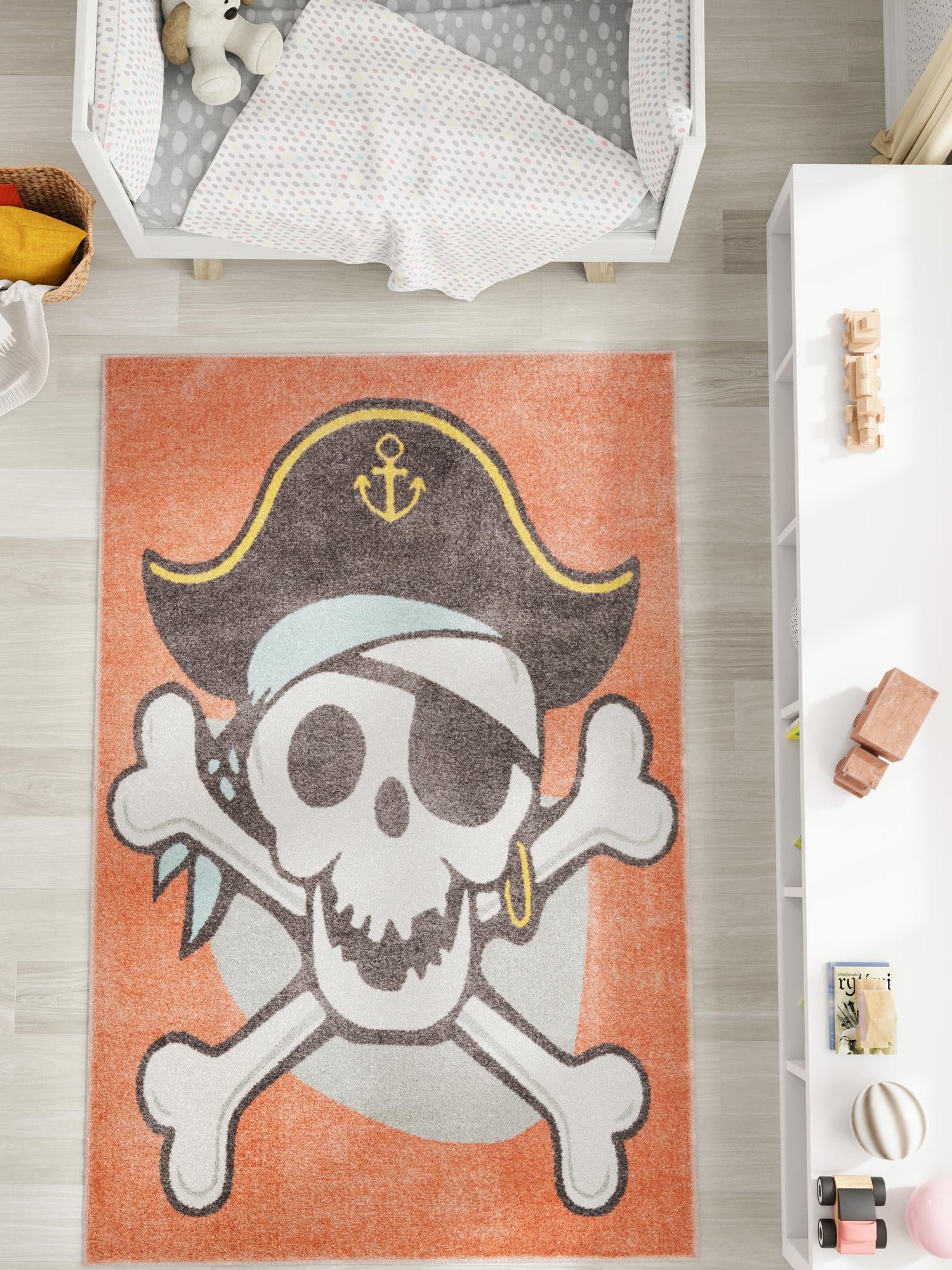Red 3' 11 x 5' 11 Whimsy Kids Rectangle Area Rug for Baby Nursery, Toddler Playroom,  Bedrooms Playful Fun Design Easy Clean Carpet for Sale at Rug Engine