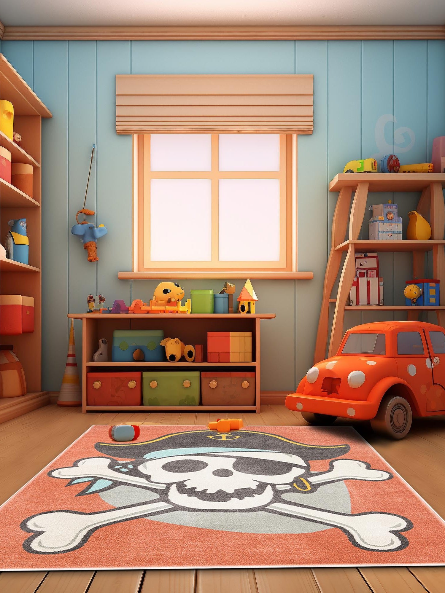 Red 3' 11 x 5' 11 Whimsy Kids Rectangle Area Rug for Baby Nursery, Toddler Playroom,  Bedrooms Playful Fun Design Easy Clean Carpet for Sale at Rug Engine