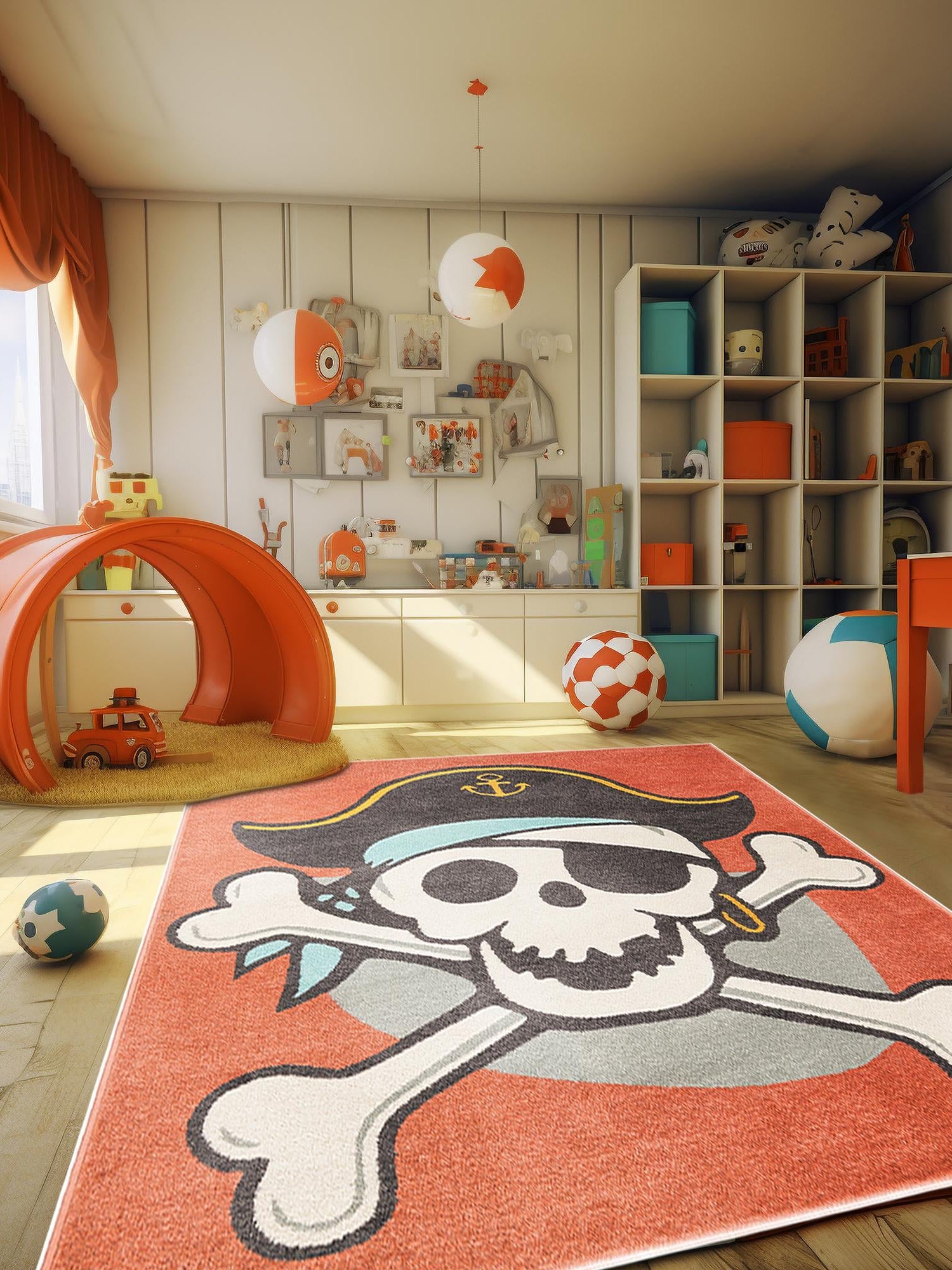 Red 3' 11 x 5' 11 Whimsy Kids Rectangle Area Rug for Baby Nursery, Toddler Playroom,  Bedrooms Playful Fun Design Easy Clean Carpet for Sale at Rug Engine