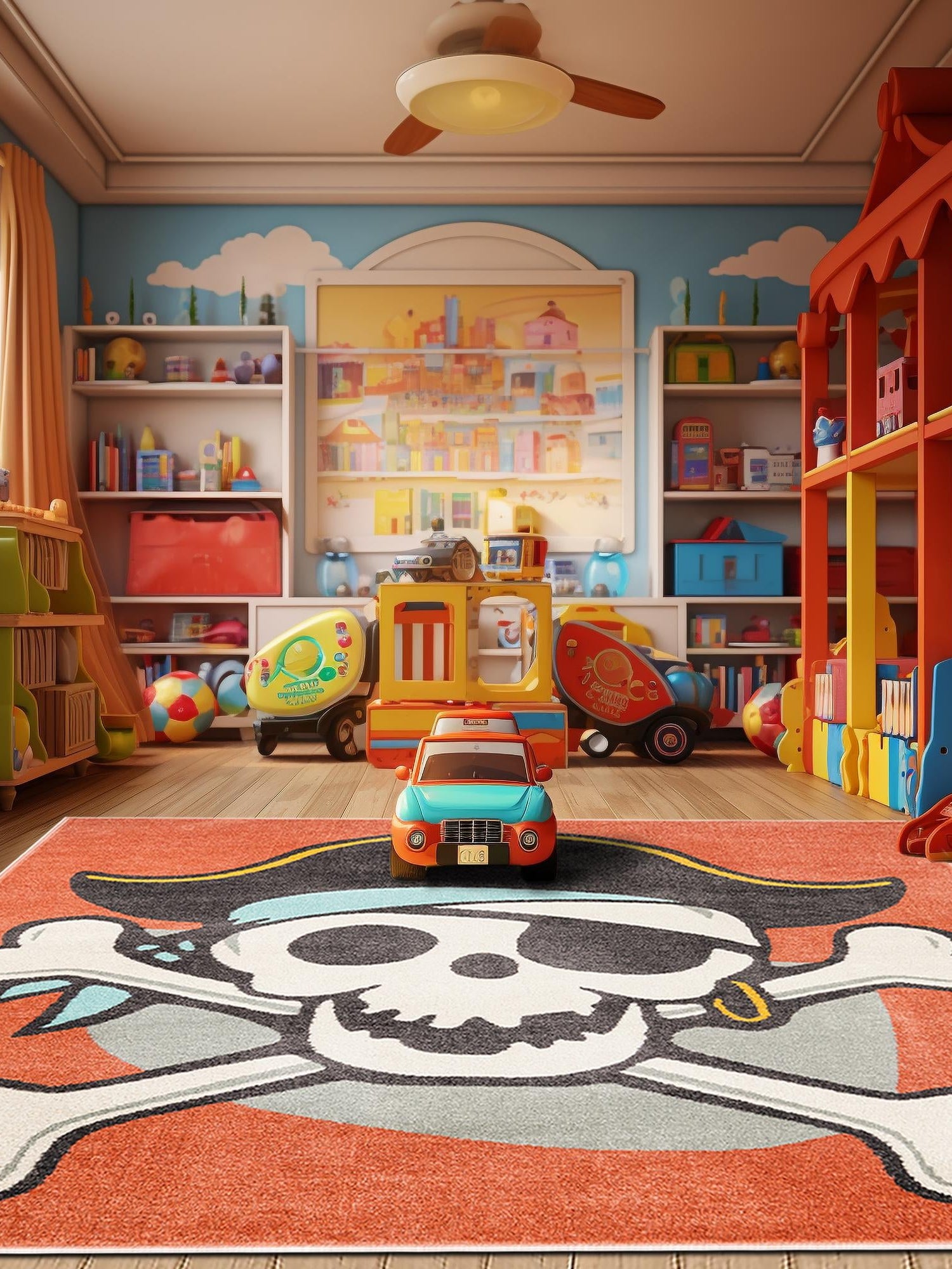 Red 3' 11 x 5' 11 Whimsy Kids Rectangle Area Rug for Baby Nursery, Toddler Playroom,  Bedrooms Playful Fun Design Easy Clean Carpet for Sale at Rug Engine