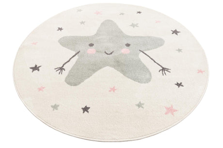 Ivory 5' 3 x 5' 3 Whimsy Kids Round Area Rug for Baby Nursery, Toddler Playroom,  Bedrooms Playful Fun Design Easy Clean Carpet for Sale at Rug Engine