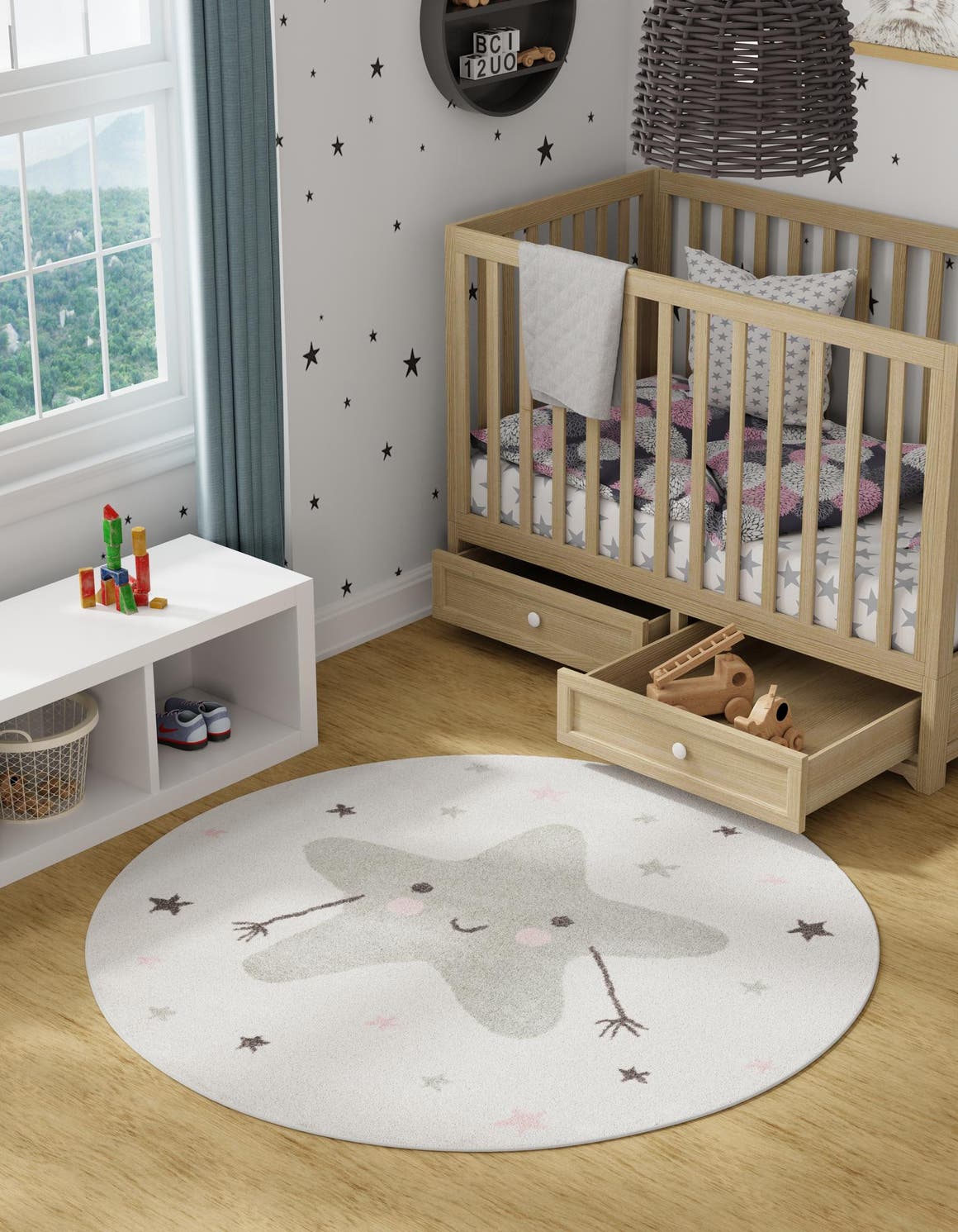 Ivory 7' 10 x 7' 10 Whimsy Kids Round Area Rug for Baby Nursery, Toddler Playroom,  Bedrooms Playful Fun Design Easy Clean Carpet for Sale at Rug Engine