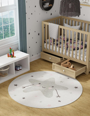 Ivory 5' 3 x 5' 3 Whimsy Kids Round Rug