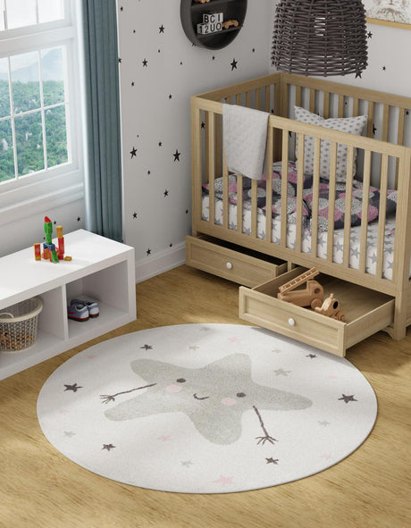 Ivory 5' 3 x 5' 3 Whimsy Kids Round Rug