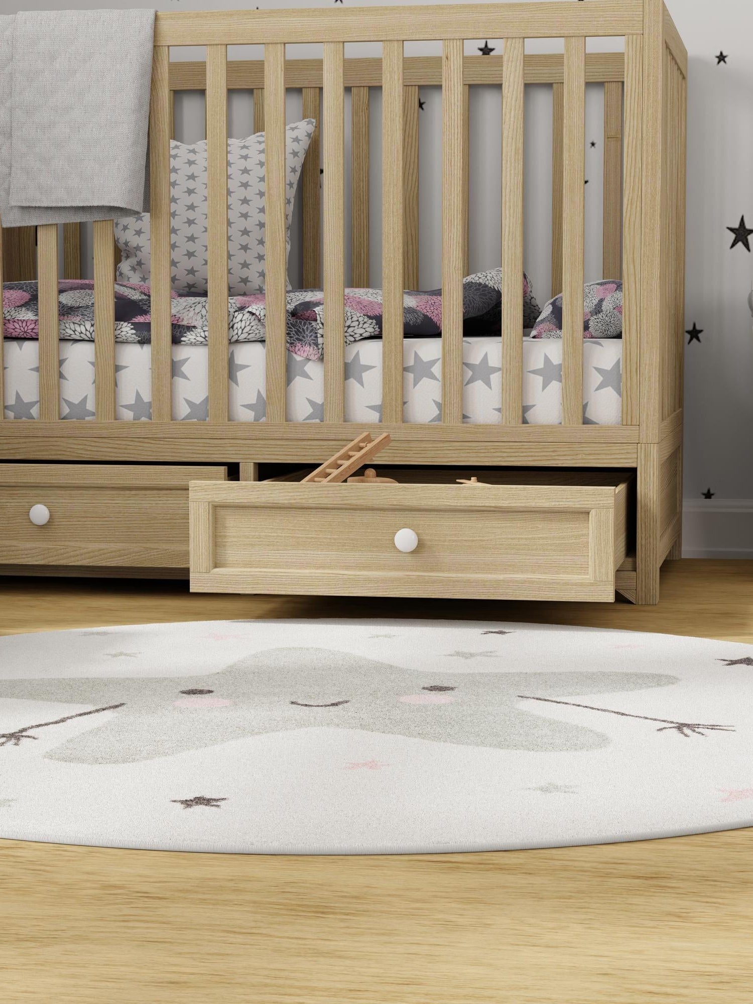 Ivory 7' 10 x 7' 10 Whimsy Kids Round Area Rug for Baby Nursery, Toddler Playroom,  Bedrooms Playful Fun Design Easy Clean Carpet for Sale at Rug Engine