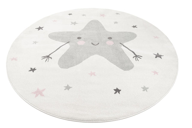 Ivory 7' 10 x 7' 10 Whimsy Kids Round Area Rug for Baby Nursery, Toddler Playroom, Bedrooms