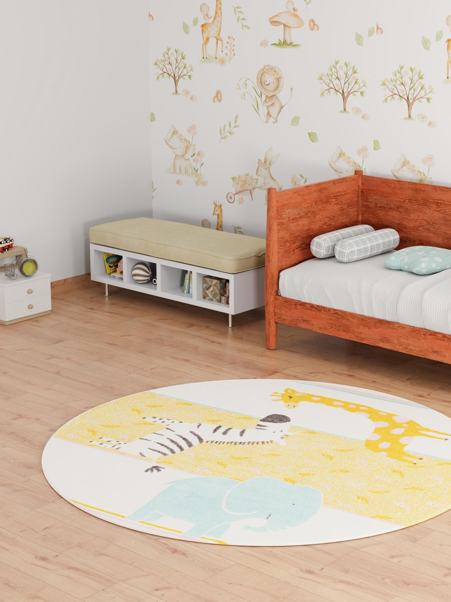 Ivory 3' 3 x 3' 3 Whimsy Kids Round Area Rug for Baby Nursery, Toddler Playroom,  Bedrooms Playful Fun Design Easy Clean Carpet for Sale at Rug Engine