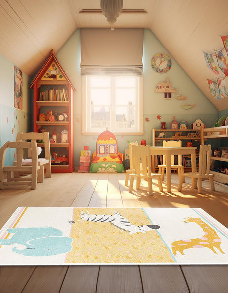 Ivory 2' 2 x 2' 11 Whimsy Kids Rectangle Area Rug for Baby Nursery, Toddler Playroom,  Bedrooms Playful Fun Design Easy Clean Carpet for Sale at Rug Engine