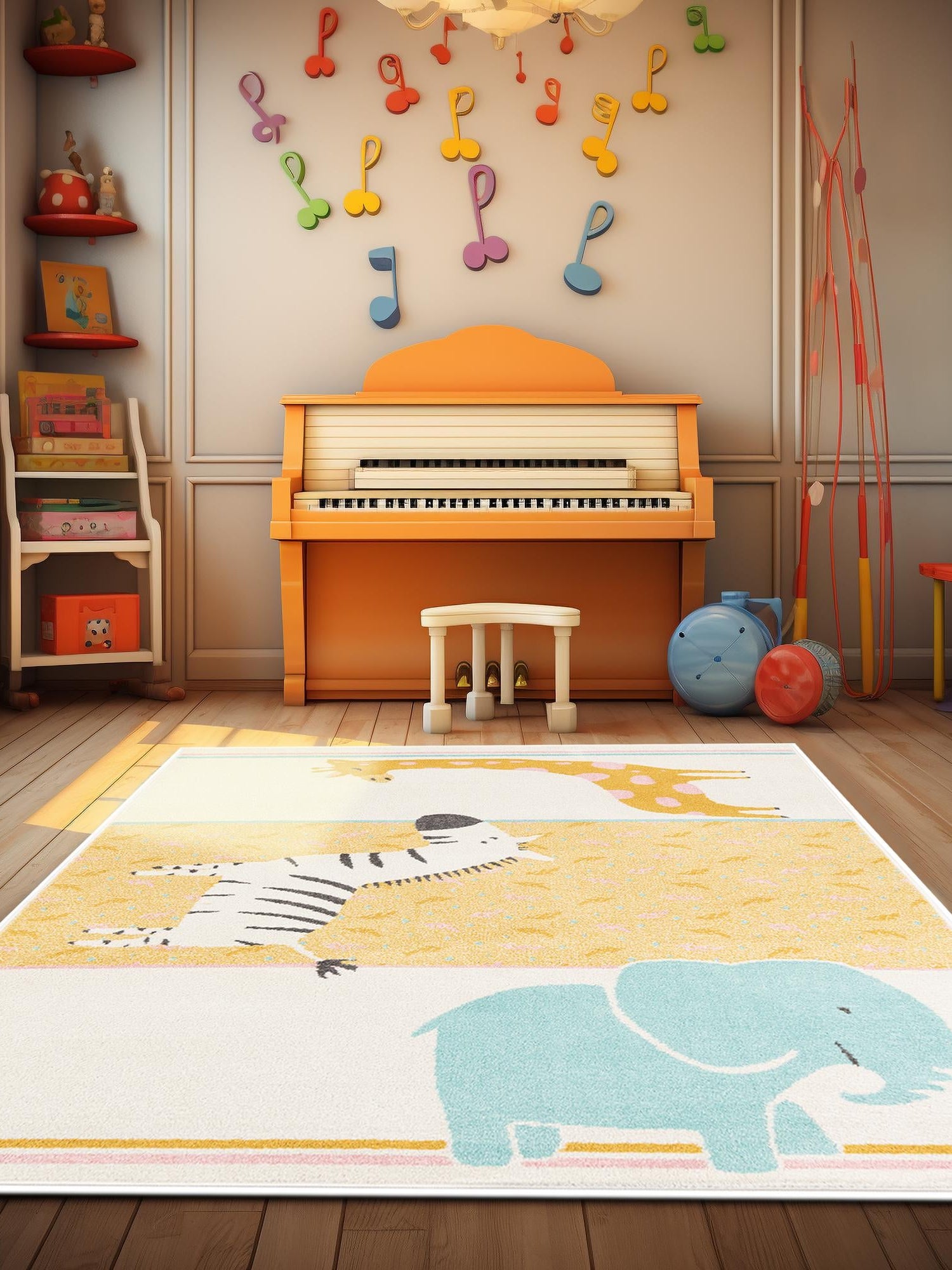Ivory 2' 2 x 2' 11 Whimsy Kids Rectangle Area Rug for Baby Nursery, Toddler Playroom,  Bedrooms Playful Fun Design Easy Clean Carpet for Sale at Rug Engine