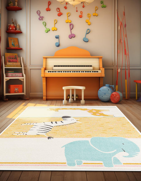 Ivory 2' 2 x 2' 11 Whimsy Kids Rectangle Area Rug for Baby Nursery, Toddler Playroom,  Bedrooms Playful Fun Design Easy Clean Carpet for Sale at Rug Engine