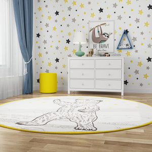 Ivory and Gray 5' 3 x 5' 3 Whimsy Kids Round Rug
